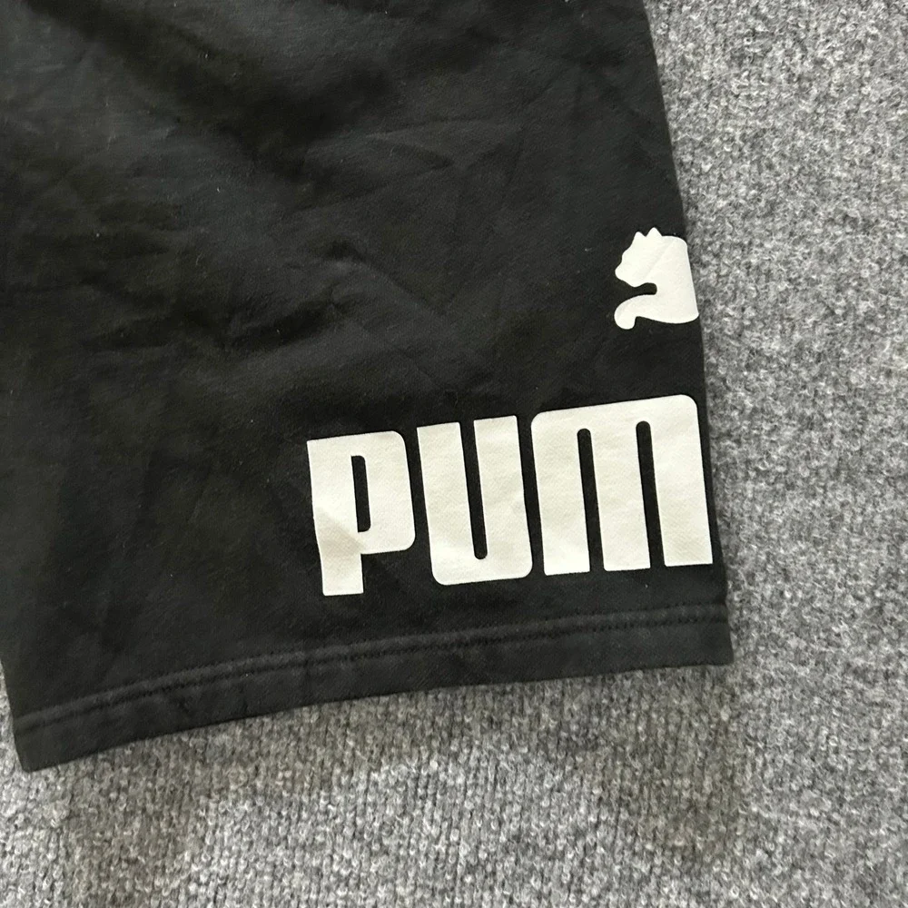 Puma Sweat Shorts Mens Size S Black Graphic Logo Athletic Drawstring Comfort